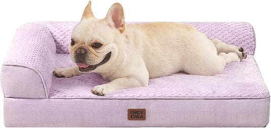 EHEYCIGA Orthopedic Dog Bed Medium Size Dogs, Memory Foam Dog Bed with Washable Removable Cover, Waterproof Pet Sofa Couch for Crate with Nonskid Bottom, 30x20x6, Lilac by EHEYCIGA