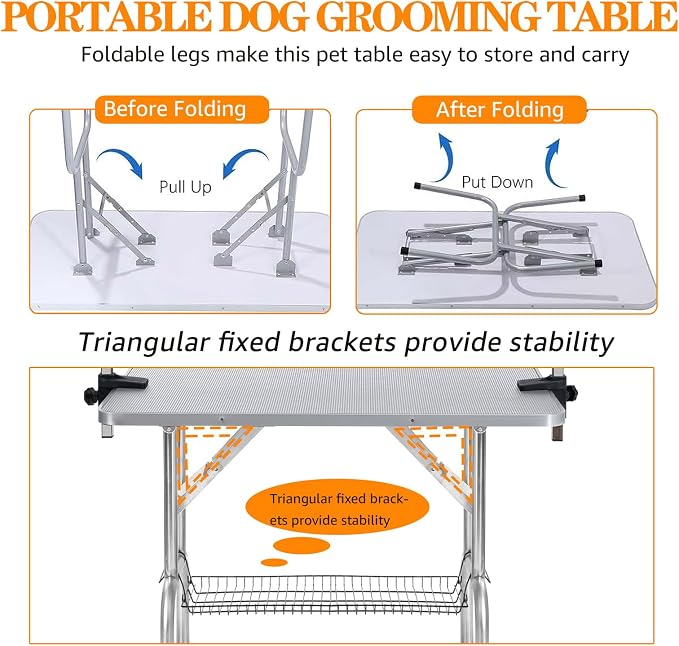 Professional Dog Pet Grooming Table Adjustable Heavy Duty Portable w/Arm & Noose & Mesh Tray (Grey, 42") - Image 4