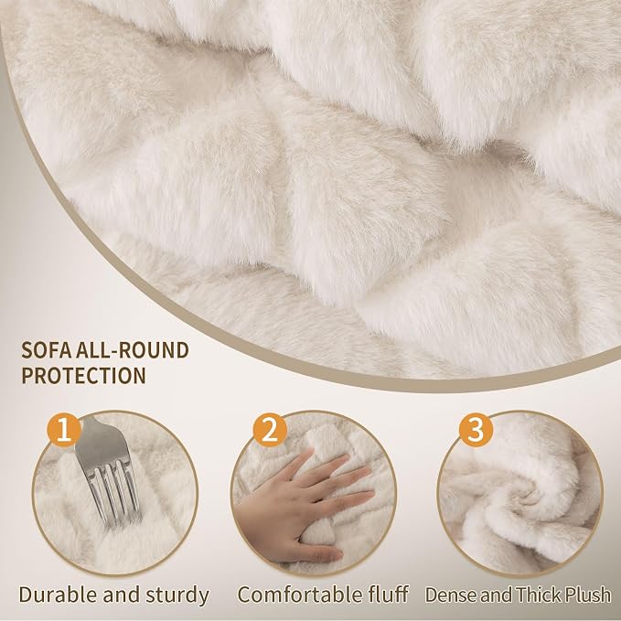 Waterproof Dog Bed Cover Non Slip Couch Cover for Dogs Washable Soft Faux Fur Sofa Cover Couch Covers for 3 Cushion Couch Sofa Pet Friendly (Off White, 34x74（1pc）) - Image 3