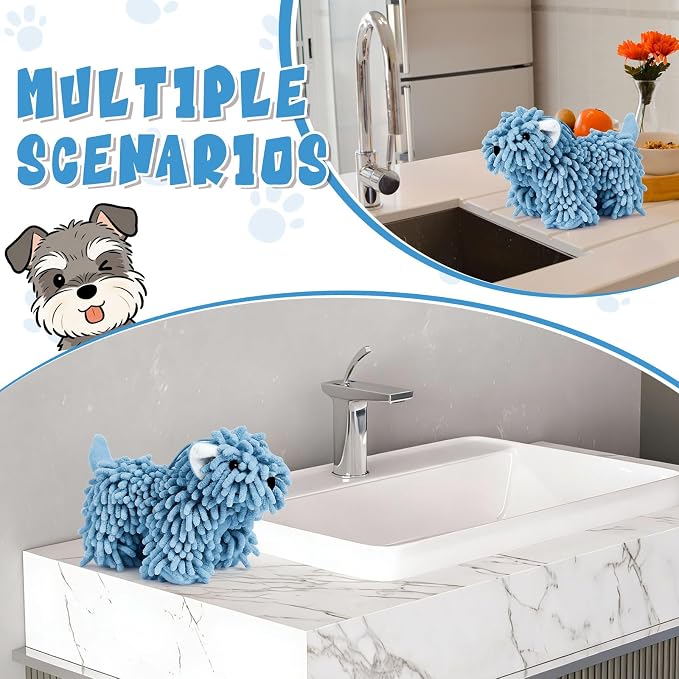 Tegeme 1 Pcs Chenille Dog Hand Towel Fuzzy Towel Absorbent Microfiber Soft for Bathroom Kitchen Washstand (Blue,Standing Dog) - Image 4