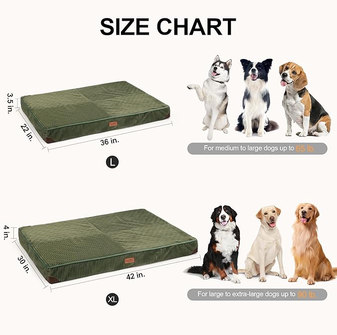 FUKUMARU X-Large Dog Bed, Thickened Waterproof Dog Mat with Washable Cover | 4" Extra Thick Egg Crate Foam Pet Mat, Corduroy Orthopedic Dog Bed for Crate, Flat Dog Pad with Anti-Slip Bottom - Image 6