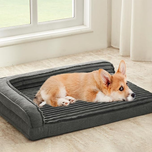 WINDRACING Orthopedic Dog Beds for Medium, Small Dogs, Waterproof Egg Foam Dog Sofa Bed with L Bolster Sides, Washable Medium Pet Bed with Removable Cover & Non-Slip Bottom, 31 x 25 inch, Gray by WINDRACING