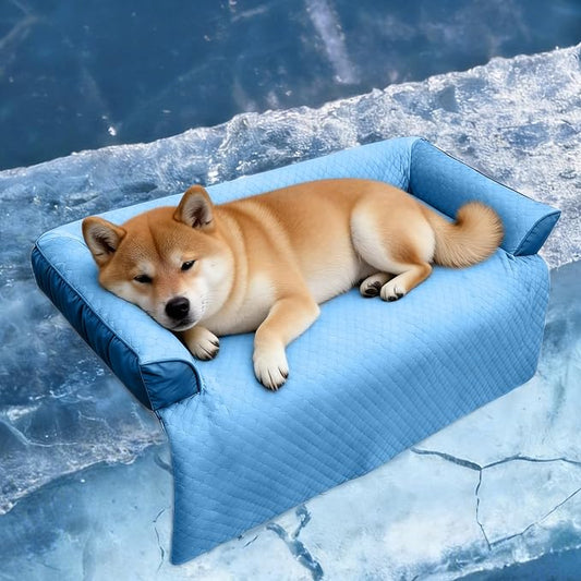 GGIB Cooling Dog Bed Mat with Bolster Pillow Washable Dog Couch Cover Breathable Summer Pet Couch Bed Protector Indoor(Medium, Cooling Blue) by GGIB
