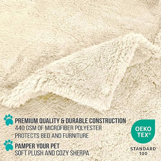 PetAmi Fluffy Waterproof Dog Blanket for Couch and Bed, Reversible Sherpa Pet Throw, Pee Proof Furniture Protector Sofa Cover, Washable Cat Blanket for Small Medium Dogs and Cats (Beige Cream, 24x32) - Image 3