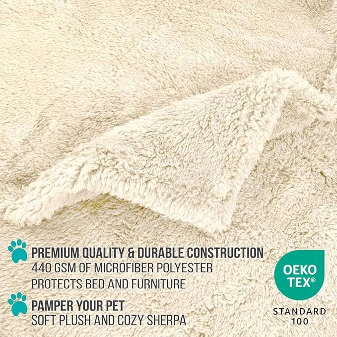PetAmi Fluffy Waterproof Dog Blanket for Couch and Bed, Reversible Sherpa Pet Throw, Pee Proof Furniture Protector Sofa Cover, Washable Cat Blanket for Small Medium Dogs and Cats (Beige Cream, 29x40) - Image 6
