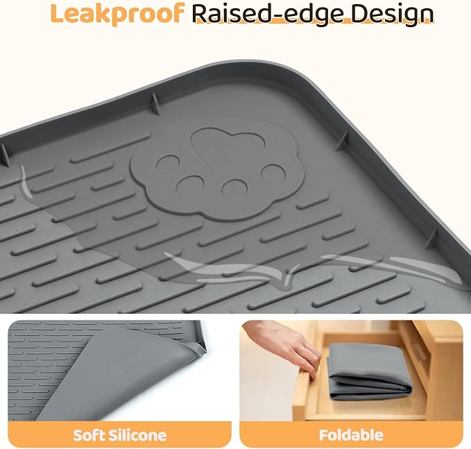 Dog Food Mat 57''x40'' Extra Large Dog Mat for Food and Water, Dark Grey | Silicone Dog Bowl Mat with Raised Edge, Waterproof Non-Slip Pet Feeding Mat for Floors, fit for Dog Cat Bowls - Image 3