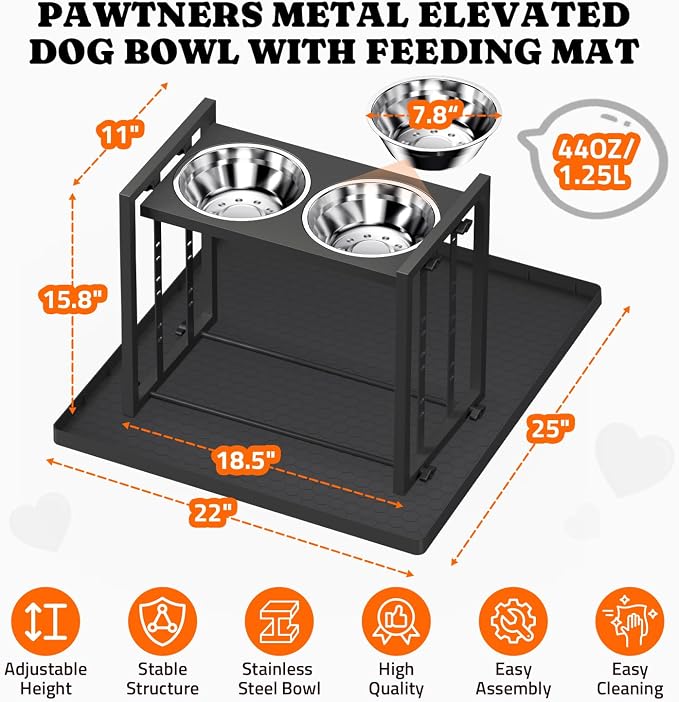 Elevated Dog Bowl for Medium Breed, Height Adjustable Feeder with Mat Black | Adjustable Height at 15°Tilted Angle, Lightweight, Nonslip, All-Iron Structure, Stainless Steel bowls, Easy Assembly Cleaning - Image 6