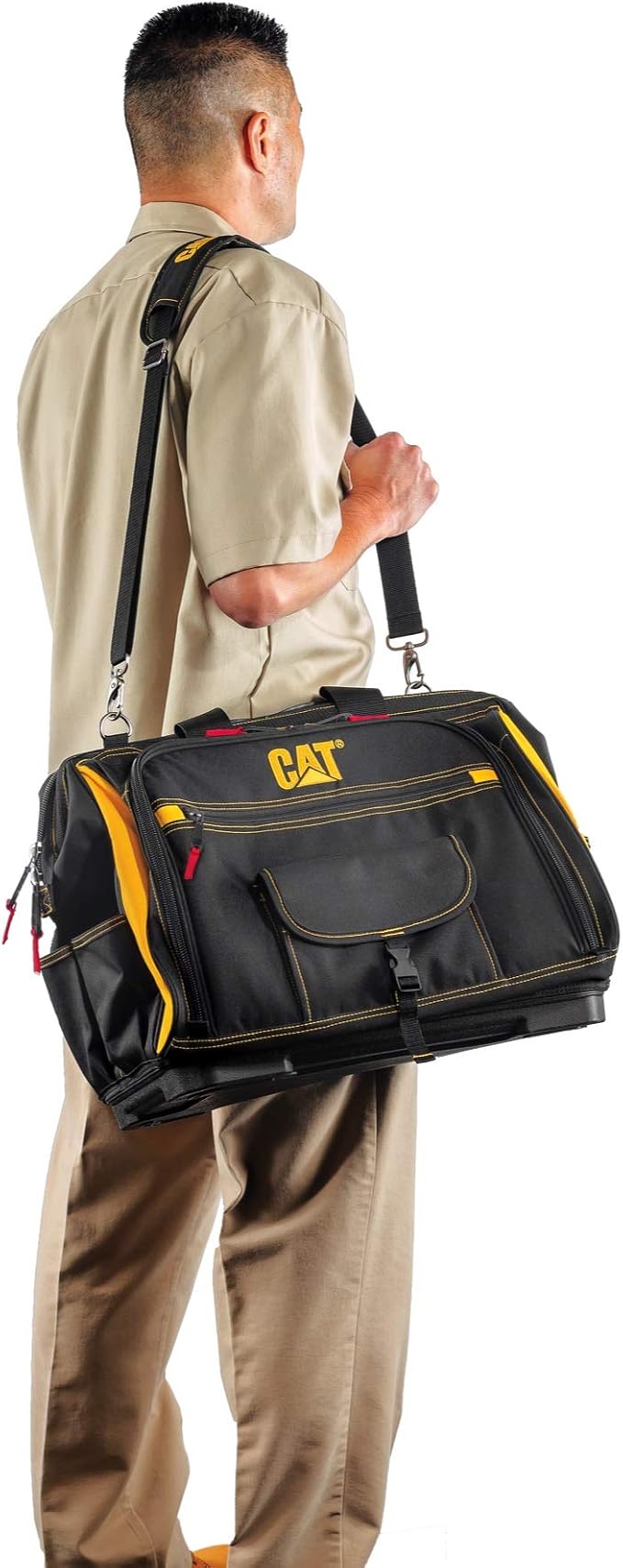 Cat 18-Inch Pro Tool Bag with 56 Pockets, Wide Mouth Opening, Molded Base, Hi-Vis Interior, and Shoulder Strap – Heavy-Duty 1680D Polyester Construction - 240051 - Image 5