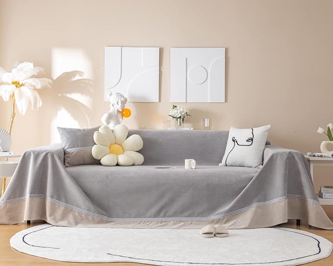 Waterproof Sofa Cover for Pets, Light Grey Couch Covers for Sectional Sofa, Simple Style Sofa Covers for 2-3 Cushion Couch, Waterproof, Durable and Washable, XL 79" x 118" by Mxaeyr