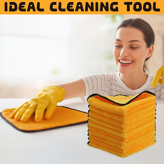 Tallew 12 Pcs Yellow Microfiber Towels: 16"x16" Microfiber Drying Towels Bulk Micro Fiber Car Cleaning Cloth for Cars Drying Washing Polishing Cleaning Household Supplies - Image 4
