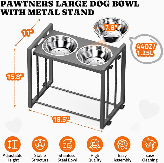 Elevated Dog Bowl for Medium Breed, 4 Height Adjustable Raised Feeder, Grey | Adjustable Height at 15°Tilted Angle, Lightweight, Nonslip, All-Iron Structure, Stainless Steel bowls, Easy Assembly Cleaning - Image 6