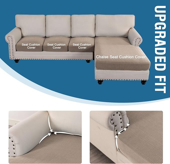 H.VERSAILTEX Sectional Couch Covers 4 Pieces Sofa Seat Cushion Covers L Shape Separate Cushion Couch Chaise Cover for Both Left/Right Sectional Couch (Seat Only: 1 Chaise + 3 Sofa, Sand) - Image 4