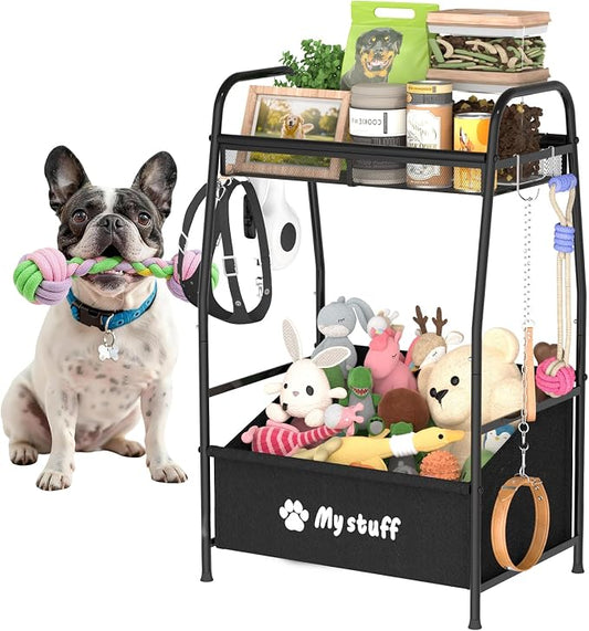 Kaiferty Medium Dog Toy basket, Toy Box for Dogs, Pet Toys Bin Dog Metal Wire Basket for Toys, Food Storage, Storage Organizer Chest Storage, Toy Box for Living Room Area (Black) by Kaiferty