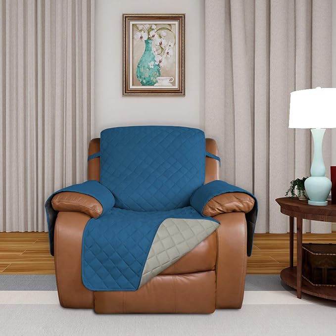 PureFit Reversible Recliner Chair Covers Couch Covers for Dogs, 28 in | Peacock Blue/Beige, Water Resistant Couch Protector, Washable Pet Couch Cover with Non Slip and Elastic Straps For Kids - Image 2