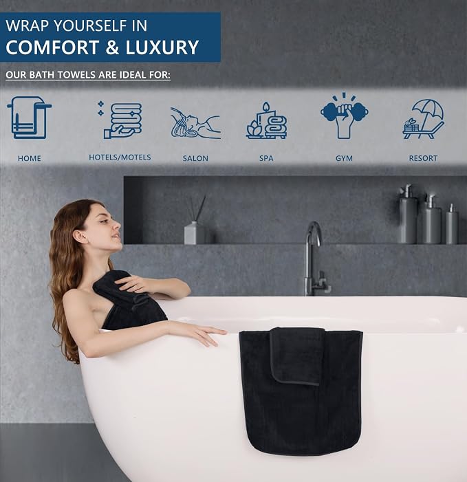 Extra Large Bath Sheet Set of 4,Ultra Soft Fluffy Towel,35”x 70”Oversized Bath Towel Set,Premium Microfiber Bathroom Towel Set Highly Absorbent Quick Dry Shower Towel for Bathroom,Hotel,Spa (Black) - Image 5