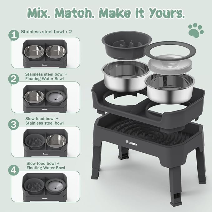 4 in 1 Adjustable Elevated Dog Bowls with 2*Stainless Steel Bowls, Anti-Spill Water Bowl, 4 Heights Raised Dog Bowl Stand for Small to Medium & Growing Large Puppies, Anti-Slip, Mess Proof Design - Image 2