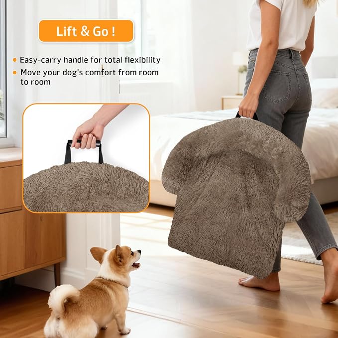 Calming Dog Bed Fluffy Plush Dog Mat for Furniture Protector with Removable Washable Cover for Large Medium Small Dogs and Cats (Medium(41x37x6), Camel) - Image 3