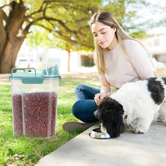 5-7 LBS Cat Dog Storage Container Portable with Upgraded Large Spout and Cup, Plastic Pet Food Dispenser for Small Animal Kibble, Bird Seed, Oatmeal, Rice, Flour, Brown Sugart-2 pack Elegant Blue - Image 7