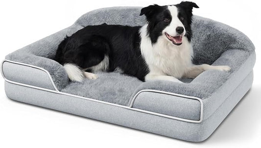Orthopedic Dog Bed for Medium Dogs, 35"x25" Dog Couch Bed | Egg Crate Foam for Pressure Relief, Cozy Bolster Sofa Design, Waterproof Removable Washable Cover, Non Slip Bottom Light Grey by TRAHOME