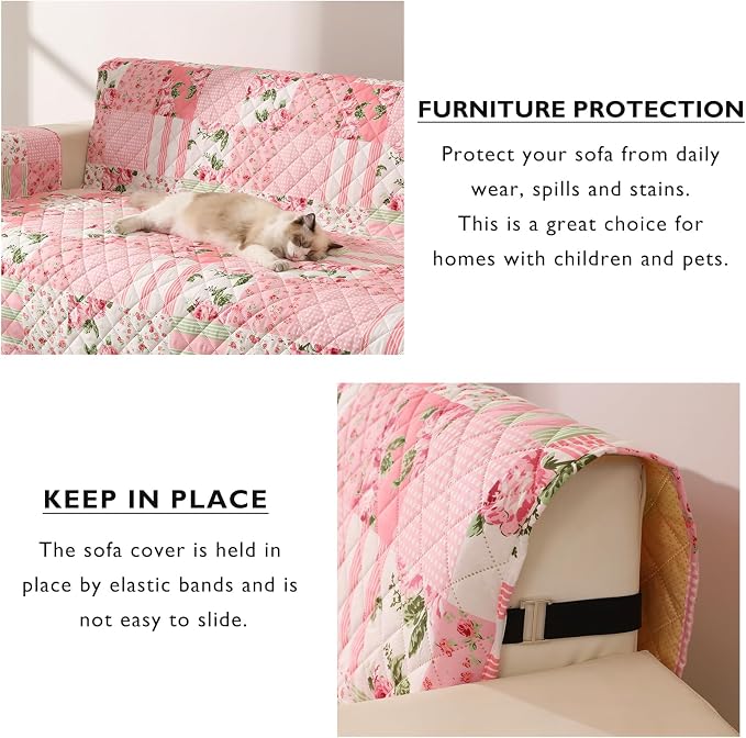 Cmfshape Skidproof Sofa Cover-Floral Sofa Slipcover with Elastic Straps-Easy Fit Slip Cover-Washable Furniture Protector for Pets and Kids(Chair,Pink) - Image 5