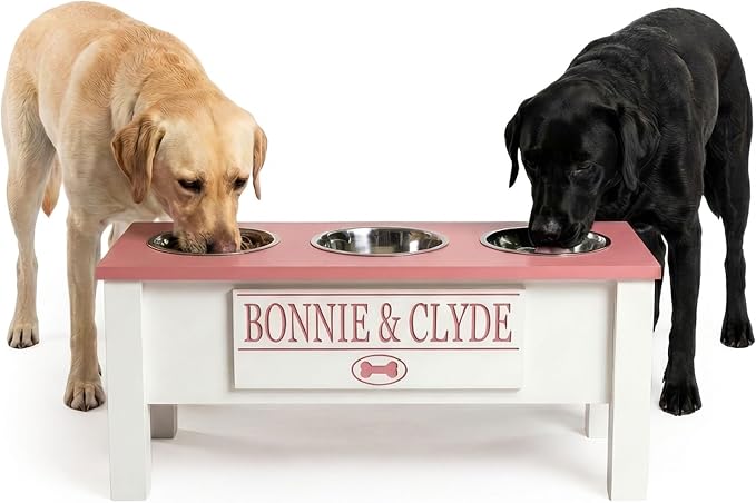 3 Bowl Dog Feeding Station, Personalized Triple Bowl Food Stand Large Dogs | Farmhouse Style, Elevated Wood Stand, Storage Container, Stainless Steel Bowls, Raised Feeder, Large Breed, Made in USA by GrooveThisWoodshop