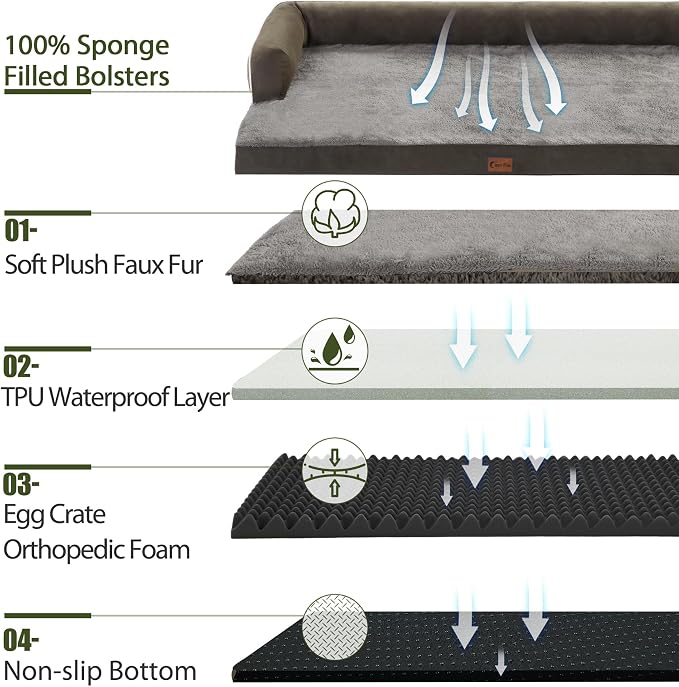 Orthopedic Dog Bed for Extra Large Dogs, Dark Green, 53x42in | Orthopedic Foam Relieves Joint Pressure, Bolsters Supports Head And Neck, Washable Cover, Non-Slip Bottom - Image 3