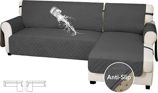 Easy-Going Waterproof Sectional Couch Covers with Chaise 2-Piece Non Slip L Shape Sofa Cover for Dogs Leakproof Furniture Protector Cover with Adjustable Strap for Pets (X-Large, Dark Gray) by Easy-Going