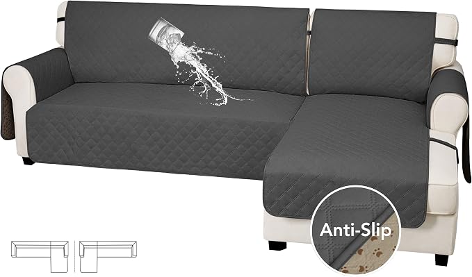 Easy-Going Waterproof Sectional Couch Covers with Chaise 2-Piece Non Slip L Shape Sofa Cover for Dogs Leakproof Furniture Protector Cover with Adjustable Strap for Pets (X-Large, Dark Gray) by Easy-Going