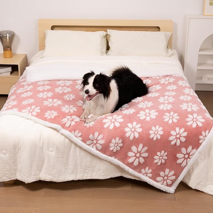 Cute Waterproof Blanket for Dog Cat or Adult, 60"x80", Pink | 3D Textured Flower Pet Blanket for Bed Couch Sofa, Soft Liquid Pee Proof Pet Furniture Protector by Yaning