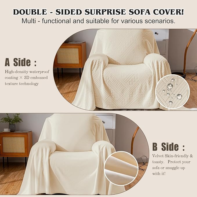 Waterproof Recliner Chair Covers, Anti-Slip Reclining Chair Covers, Pet-Friendly, Washable, Durable and Breathable Couch Covers – Reversible Design for Sofa Protection (71x71in/Beige) - Image 3