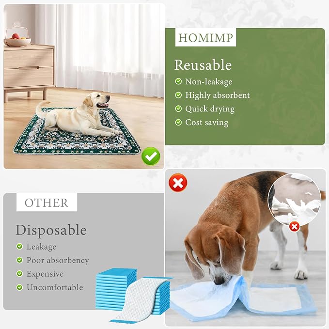 Homimp Washable Pee Pads for Dogs, 2 Pack Reusable Puppy Pads Waterproof, Absorbent and Leakproof Dog Pee Pads, Non Slip Puppy Training Pads, Pet Mat for Floor, Crate, Couch, Whelping,Green, 18"x24" - Image 8
