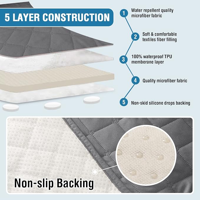 H.VERSAILTEX Couch Cover for Dogs Washable 100% Waterproof Sofa Cushion Cover Dog Bed Cover Non-Slip Pet Blanket for Sofa Cushion Protector, 35" x 74", Grey - Image 5