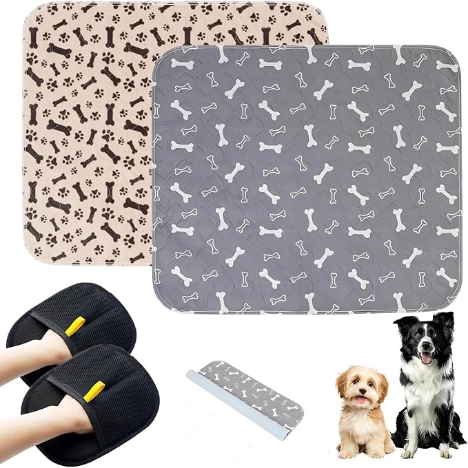 2PC Puppy Pads with Pheromones, Washable Puppy Pee Pads for Dogs Reusable Puppy Pads for Dogs and Cats - Leak & Odor Proof, Non-Slip Base Training Pads for Home & Travel(with Pet Hair Removal Gloves) by WelcometothekovziorxBrand