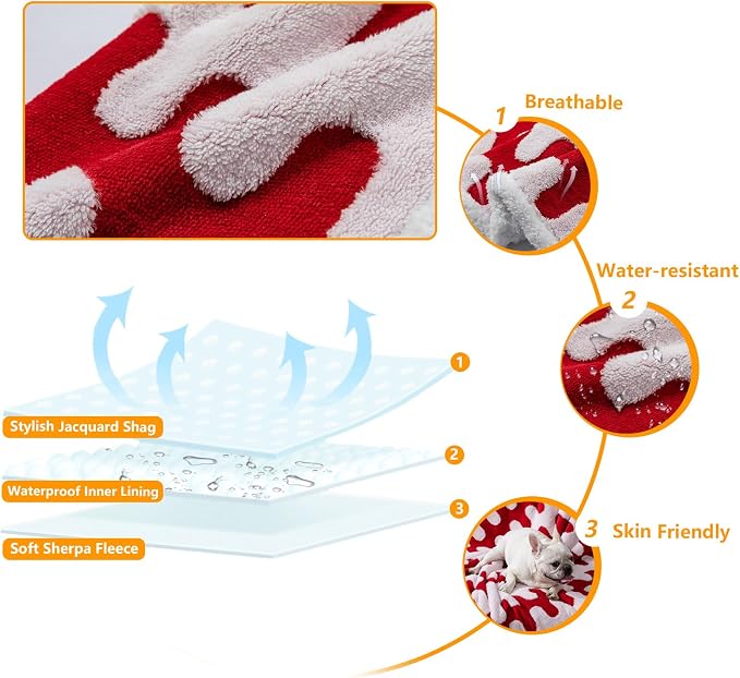 Waterproof 85x85in Pet Blanket Red Stylish Jacquard Sharpa Fleece Dog Blankets for King Size Bed Couch Sofa Covers Furniture Protection Washable Reversible Covers (Red Wave,XXL) - Image 4