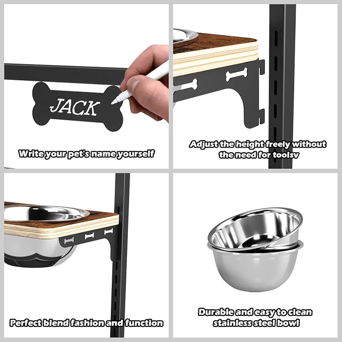 ADENGL Elevated Dog Bowls with Slow Feeder - 9 Heights Adjustable Raised Dog Bowl Stand with Two 1.7L Stainless Steel Dog Food Bowls & Slow Feeder and a Nonslip Pad, Perfect for Medium Large Breed - Image 5