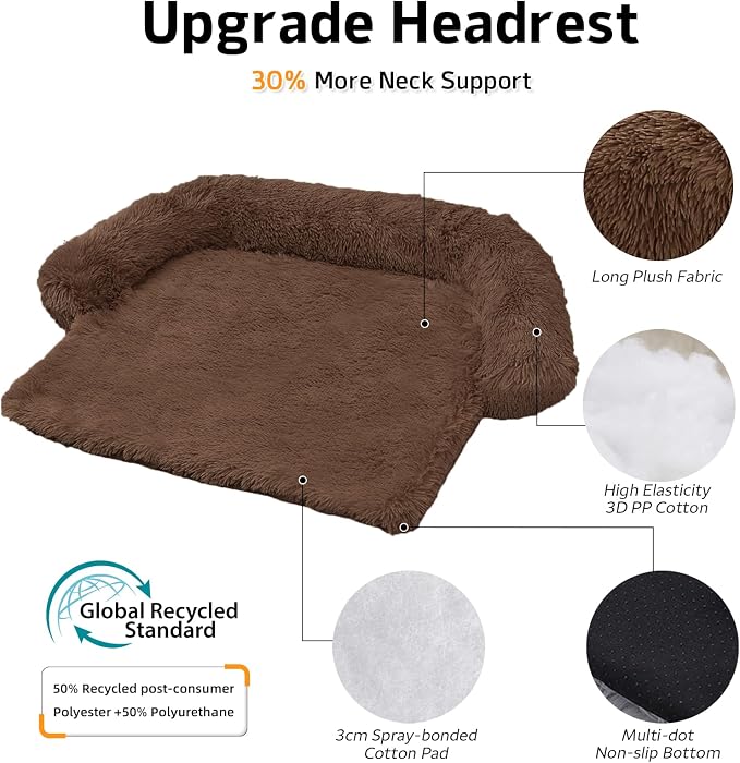 GGIB Calming Dog Bed Fluffy Plush Dog Mat for Furniture Protector with Removable Washable Cover for Large Medium Small Dogs and Cats (Medium, Coffee) - Image 2