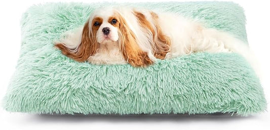 EHEYCIGA Fluffy Dog Crate Bed for Small Dogs, Plush Crate Pad, Apple Green | Calming Anti Anxiety Small Dog Bed, Washable Soft Warm Faux Fur Crate Mat with Non-Slip Bottom by EHEYCIGA