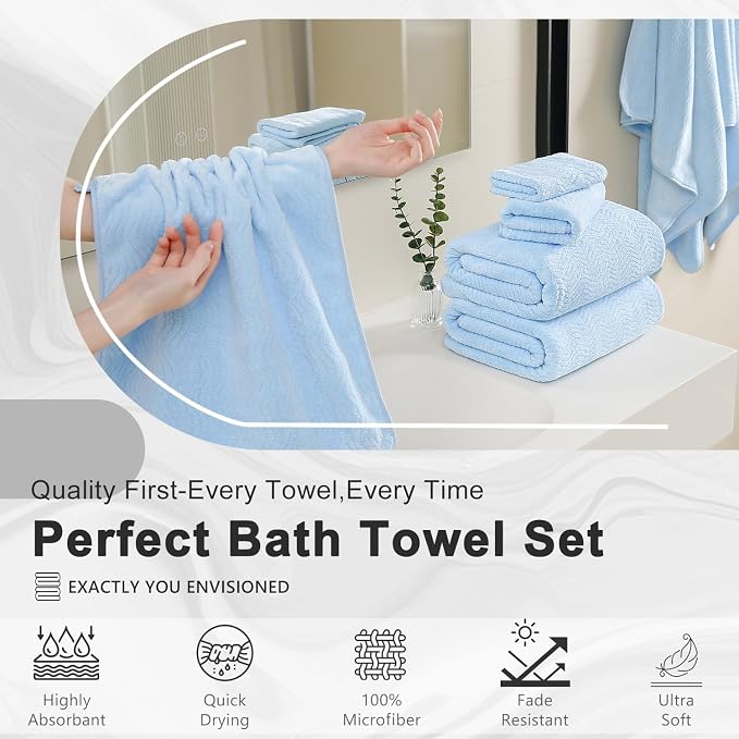 4 Piece Extra Large Bath Towel 35"x70" Oversized Bath Sheet Blue Bath Towel Set for Bathroom Ultra Soft Cozy Highly Absorbent Quick Dry Bathroom Towel for Spa Gym Hotel,Shower Towel for Daily Use - Image 7