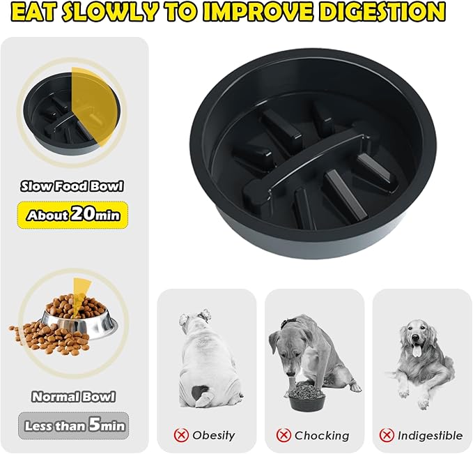 Elevated Dog Bowl Stand for Medium/Large Dogs with Slow Feeder & Mat, Adjustable Height 3.9'',5.5'',7.1'',8.7'',10.2'',11.8'', 58oz Raised Triple Dog Food Water Bowls - Image 6