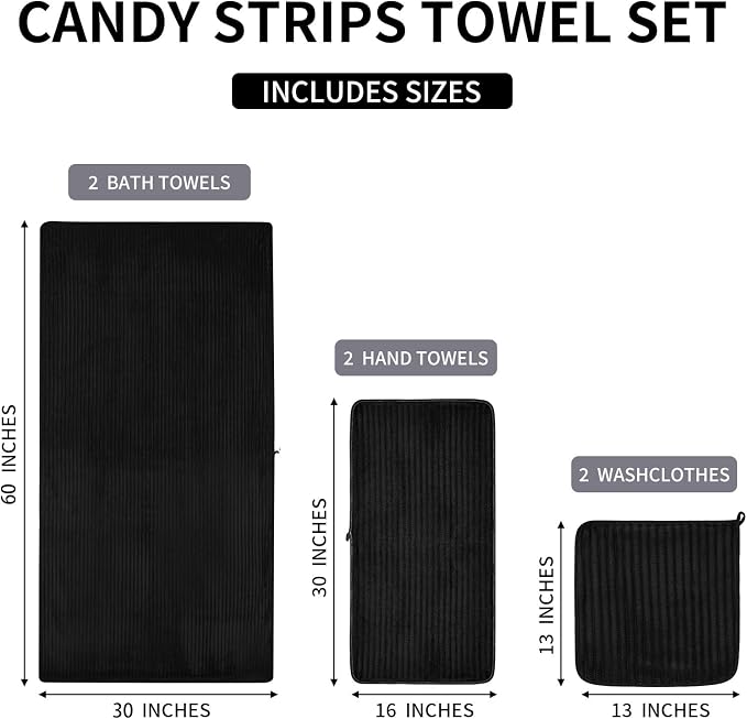 6 Piece Bath Towel Set, 30"x60" Microfiber Towels,Black | Quick dry, Highly Absorbent,shower towels for bathroom gym,2 large Bath towels,2 hand towels,2 washcloths - Image 7