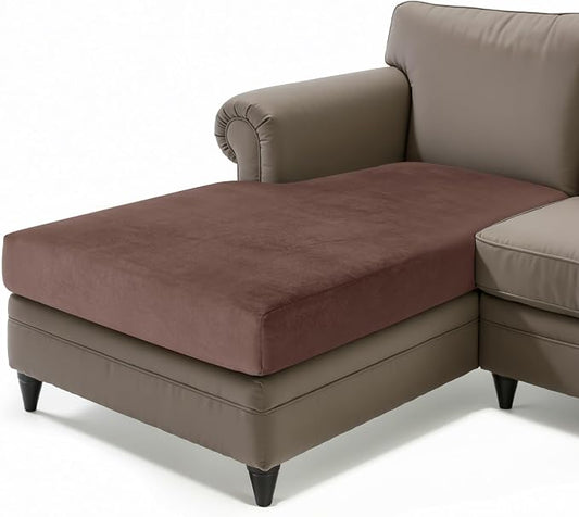 Hokway Velvet Couch Cushion Covers Chaise Cover Water Resistant Seat Covers Stretch Sofa Cushion Protector(Chaise, Brown) by Hokway