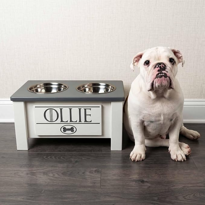 Elevated Dog Bowls, Personalized Raised Dog Bowl Stand for Medium Dogs | Farmhouse Style, Elevated Wood Stand, Storage Container, Stainless Steel Bowls, Raised Anti-Slip Feeder, Made in USA - Image 3