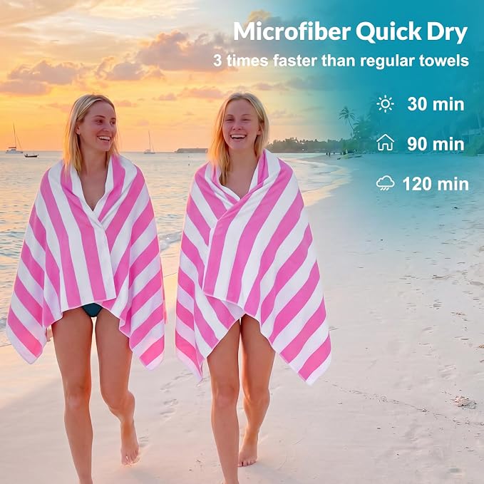 Frienda 12 Pack Pink Striped Beach Towels 71''x 32'' Large Microfiber Quick Dry Absorbent Bath Towels for Swimming Pool Beach Cruise Travel Gym Supplies - Image 3