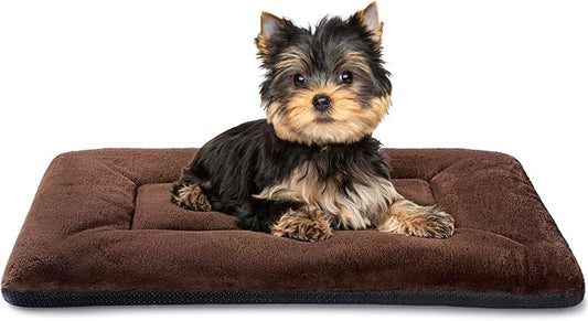 Dog Crate Pad 24 Inch, Washable Plush Crate Mat for Small Dogs and Puppies, Anti Slip Kennel Pad for Metal Crates, Indoor Use and Travel, Brown by ZENGAOOU