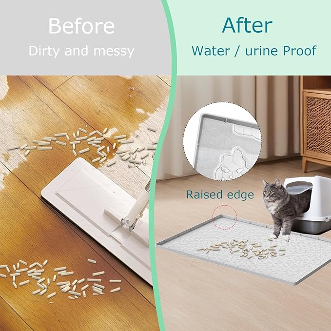 Cat Litter Mat for Litter Box, Silicone Large Cat Litter Trapping Mat - 34x22 in, Waterproof & Non-Slip, Durable & Easy Clean, Light Gray - Image 5