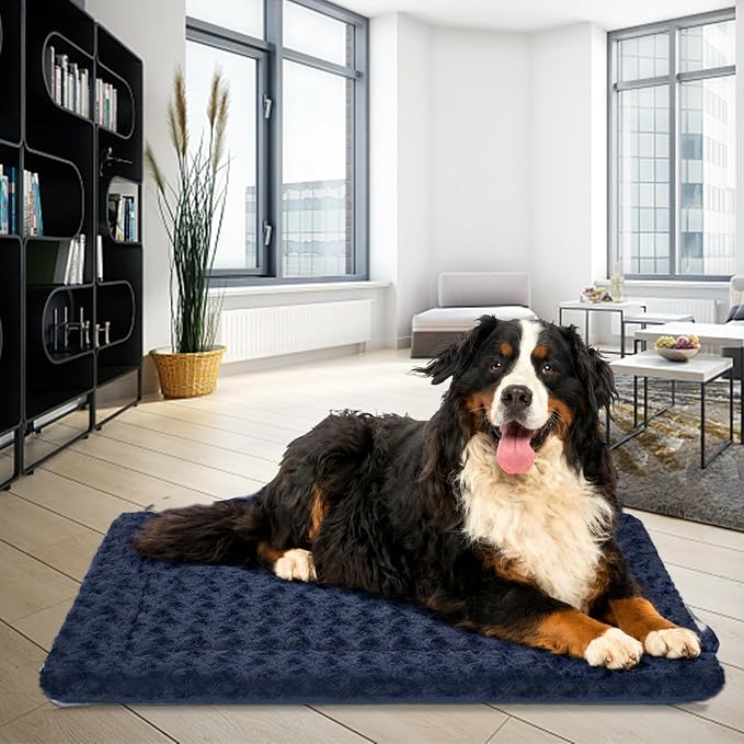 EMPSIGN Dog Crate Pad for 54"x37" Dog Crate, Plush/Canvas Navy | Reversible Kennel Mat (Cool & Warm), Machine Washable, Cozy Plush Sleeping Pad, All-Season Pet Bed - Image 7