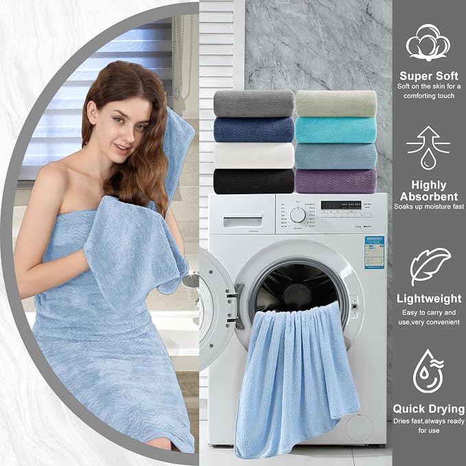 4 Piece Extra Large Bath Towel 35"x70" Oversized Bath Sheet Blue Bath Towel Set for Bathroom Ultra Soft Cozy Highly Absorbent Quick Dry Bathroom Towel for Spa Gym Hotel,Shower Towel for Daily Use - Image 6