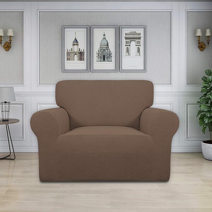 Easy-Going Stretch Oversized Chair Slipcover with Arm Washable Brown | 1-Piece Large chair covers armchair Furniture Protector for Living Room chair and a half cover Soft For Kids, Pet. - Image 2