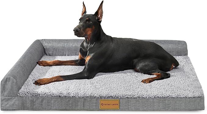 Patas Lague Orthopedic Large Dog Bed Pet Sofa Beds 42''X28''Grey | L Bolster Egg-Crate Foam Dog Couch For Large Sized Dogs, Waterproof Removable Washable Cover, Pet Mat with Nonskid Bottom by PatasLague