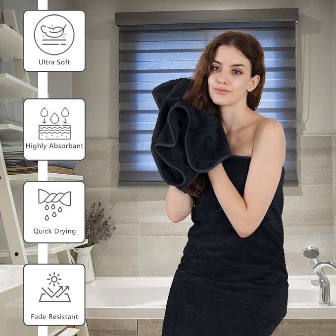 Extra Large Bath Sheet Set of 4,Ultra Soft Fluffy Towel,35”x 70”Oversized Bath Towel Set,Premium Microfiber Bathroom Towel Set Highly Absorbent Quick Dry Shower Towel for Bathroom,Hotel,Spa (Black) - Image 7